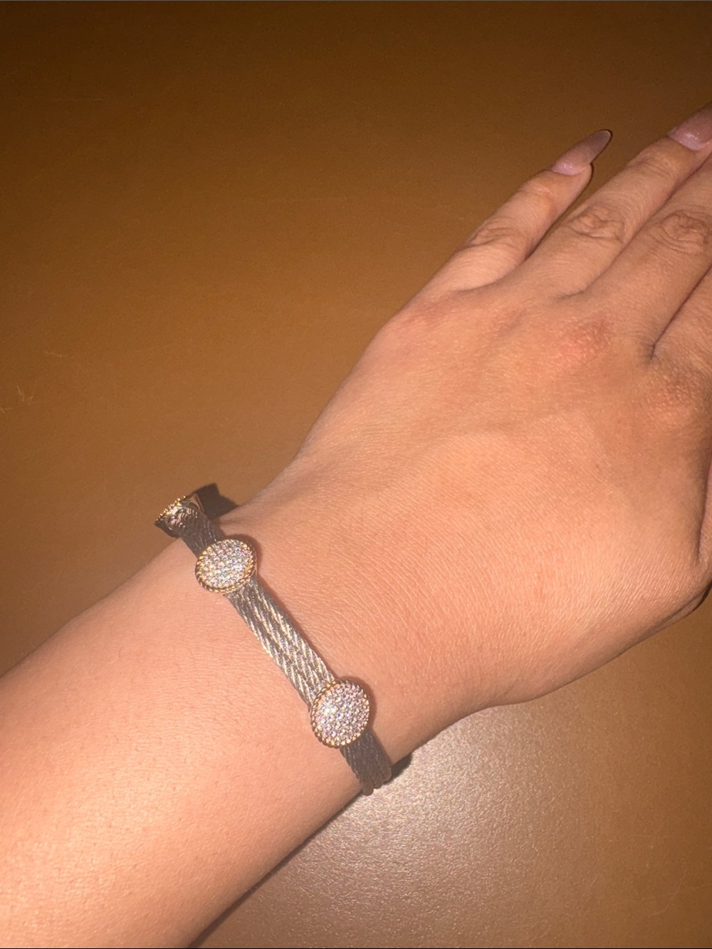 Silver Cable Pavé Round Accent Cuff Bracelet